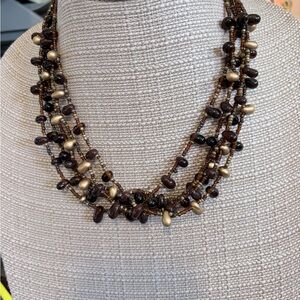 Multi-Strand Brown and Gold Beaded Necklace - Women Jewelry